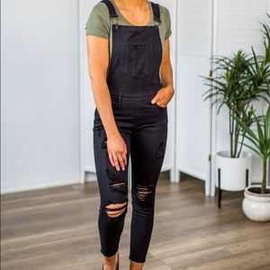 Black Distressed Overalls